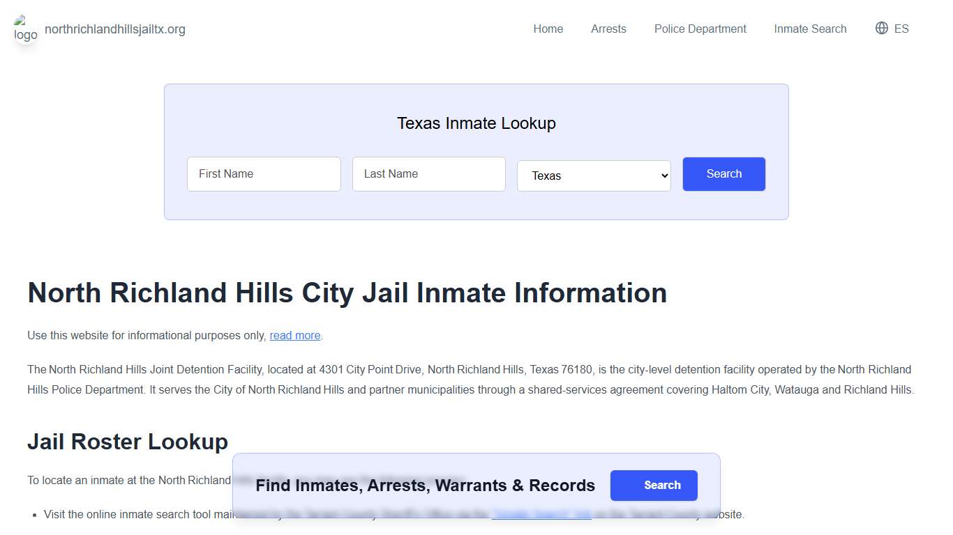 North Richland Hills Jail, TX Inmate Roster, Municipal Jail Info